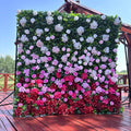 Custom 3D 5D Fabric Cloth Roll up Artificial Silk Rose Peony Flowers Wall Backdrop Panel Wedding Decor Artificial Flower Wall