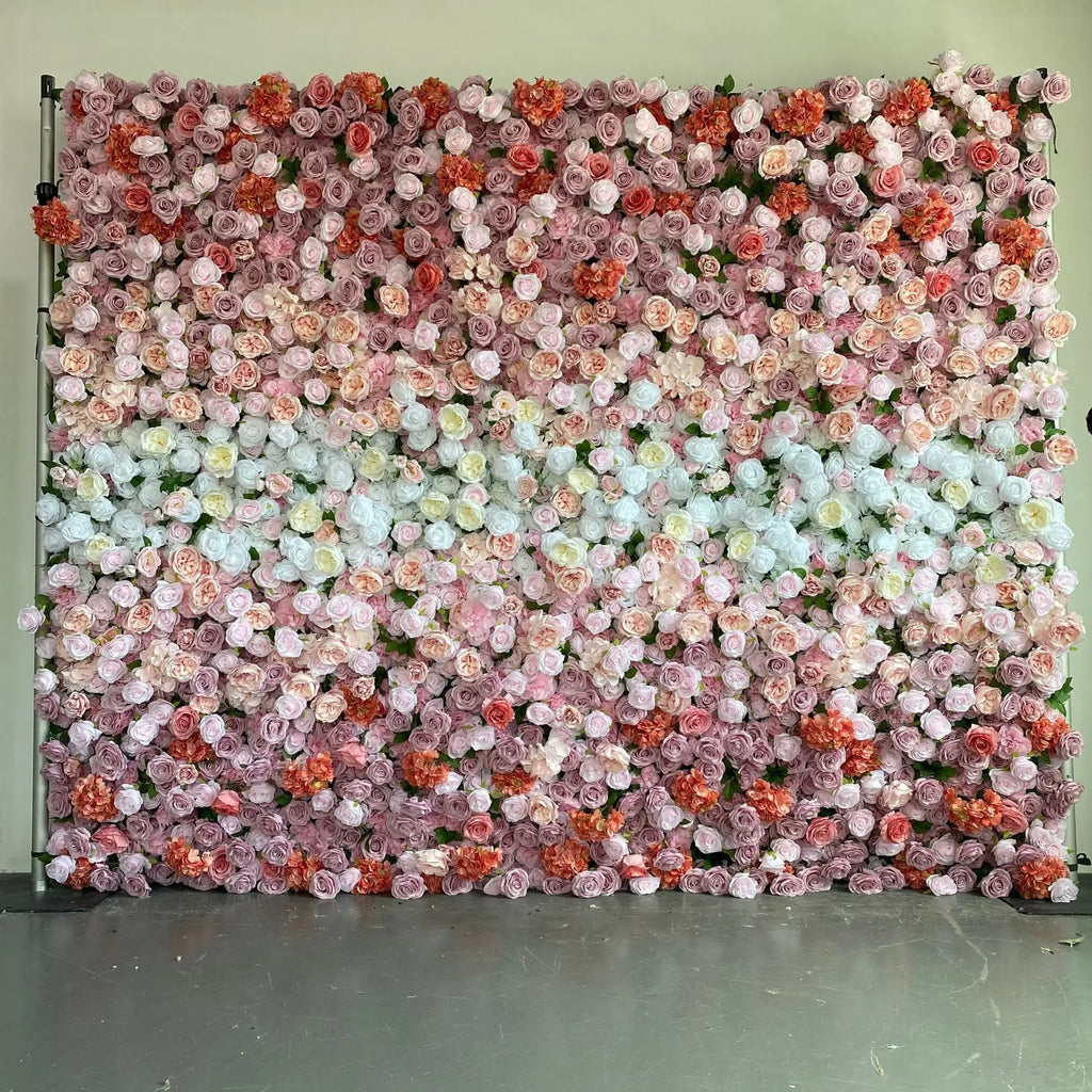 Alwaysbloom 5D Silk Artificial Rose Wall Gradient Flowers with Moisturizing Feel Wedding Wall Decorations Roll Model Gm020