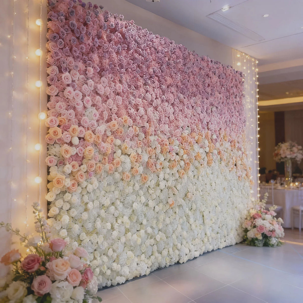 Pink White Rose Gradient Artificial Flower Background Wall Red Gradient Roses Net Red Punch Card Rose Hydrangea Flower Wall