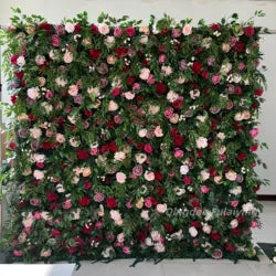 Customize Handmade Realistic 5D Roll Cloth Artificial Silk Rose Flower Wall Wedding Back School Eco-friendly Decor Panel