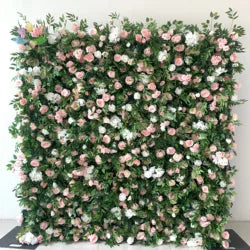 White Baby Breath Rose Artificial Flower Wall Backdrop Roll up 5D Simulation Floral Wall Wedding Banquet Hall Event Photo - 1*1ft / #25