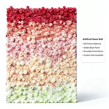 Artificial Red Roses 3D Flower Wall Outdoor Wedding Background Hotel Stage Decoration Artificial Flower Wall