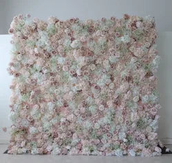 A01 Custom Pink White Floral Wall Panel Backdrop 3D 5D Roll up Zipper Fabric Artificial Silk Rose Flower Wall for Wedding Decor - #21 423