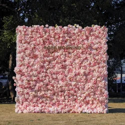 Ultra-realistic Customization Artificial Flower Wall 3D Red Rose Backdrop Silk Fabric Rollable Type - Pink-1