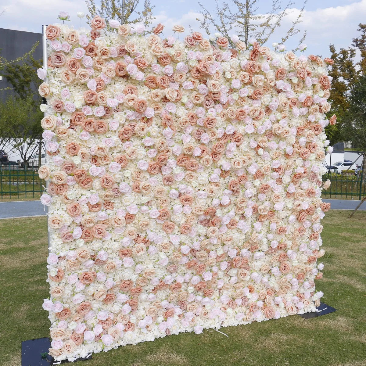 5D Simulation Cotton Elegant Pink White Rose Flower Wall Background for Wedding Venue Layout Photo Props
