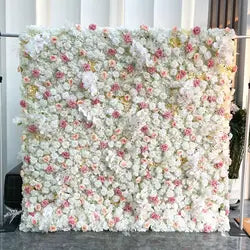 Pink White Rose Gradient Artificial Flower Background Wall Red Gradient Roses Net Red Punch Card Rose Hydrangea Flower Wall - One square unit / Pink-style 23