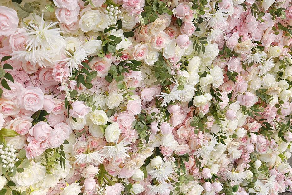 Hot Sale Luxury Custom-made Roll-up Artificial Flower Wall Pink & White Wedding Backdrop