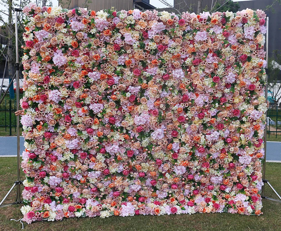 Luxury Rollable Silk Artificial Red Rose Flower Wall 8ft X 8ft Wedding Photography Backdrop Wholesale