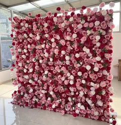 F198 Luxury Restaurant Wall Backdrop Decor Burgundy Flower Mat Artificial 3D 5D Red Faux Silk Rose Flower Wall for Wedding Event - 8ft x 8ft , 4ft x 8ft , 10ft x 8ft , or Custom / 88