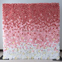 A01 Custom Pink White Floral Wall Panel Backdrop 3D 5D Roll up Zipper Fabric Artificial Silk Rose Flower Wall for Wedding Decor - #12 164