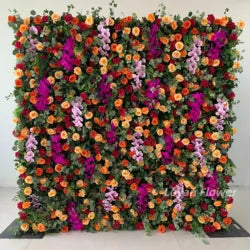 Hot Selling 8ft X 8ft Colorful Artificial Flower Wall Panel Wedding Backdrop with Floral Arrangement