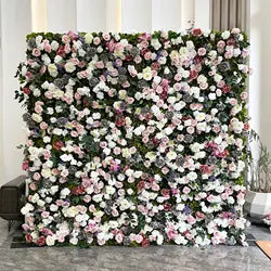 Pink White Rose Gradient Artificial Flower Background Wall Red Gradient Roses Net Red Punch Card Rose Hydrangea Flower Wall - One square unit / Red-style 18