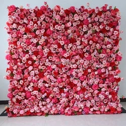 A01 Custom Pink White Floral Wall Panel Backdrop 3D 5D Roll up Zipper Fabric Artificial Silk Rose Flower Wall for Wedding Decor - #26 381