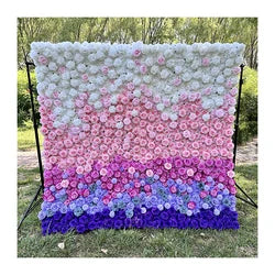Custom 3D 5D Fabric Cloth Roll up Artificial Silk Rose Peony Flowers Wall Backdrop Panel Wedding Decor Artificial Flower Wall - 240x240cm(8x8ft) / MYQ07