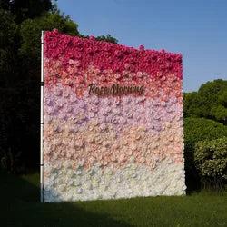 Wholesale Cloth Base Artificial Rose Flower Wall Background Wedding Decoration Sign-in Flower Row for Reception Flower Wall - 1*1m(3.28*3.28ft) / pink white 14