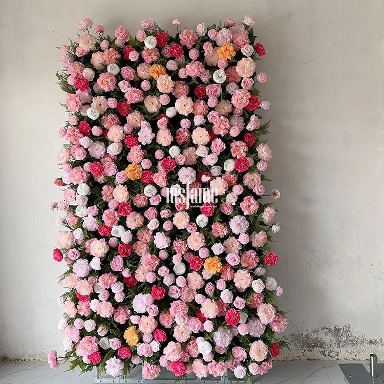 MSFAME Artificial Flowers Wall Wedding Decoration 5D Large Panel Backdrop Peony Pink Flower Wall