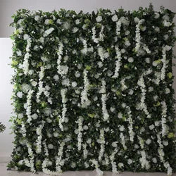 EG-M041 5D 8ft X 8ft Roll up Fabric Flower Wall Artificial Rose White Flower Wall for Wedding Backdrop Decoration - 1 Square Meter / Green 08