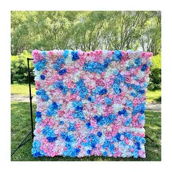 MYFW High-quality Customized 5D 3D Flower Wall Backdrop Silk Artificial Decorative Flower Wall Pink Wedding Rose Wall Penels - 240*240cm free size you like / White + Pink + Blue