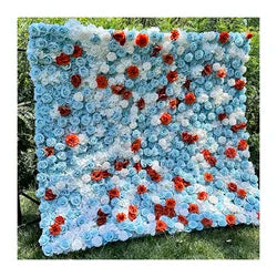 Custom 3D 5D Fabric Cloth Roll up Artificial Silk Rose Peony Flowers Wall Backdrop Panel Wedding Decor Artificial Flower Wall - 240x240cm(8x8ft) / MYQ04