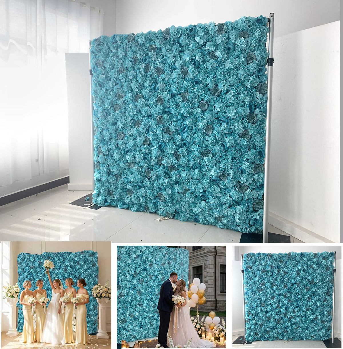 High-Quality Rolled Artificial Flower Wall 3D/5D Blue Flower Wall Background 8ft X 8ft Wedding Background Flower Wall