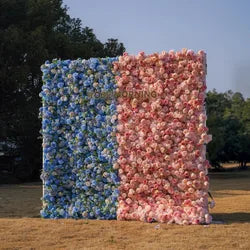 Wedding Party Event Decor  Flower Wall Panel  3D Roll up Fabric Cloth Artificial Silk Rose Flower Wall Backdrop - 1*1m   21