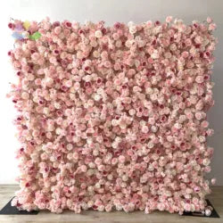 White Baby Breath Rose Artificial Flower Wall Backdrop Roll up 5D Simulation Floral Wall Wedding Banquet Hall Event Photo