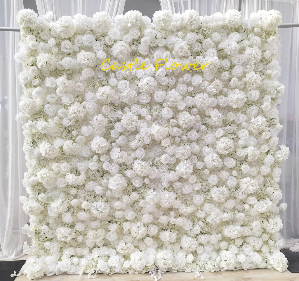 O-W011 8ft X 8ft  Roll up Cloth Flower Wall Backdrop Events Wedding Decor Artificial Flowers Wall Silk Rose Wall Flower Decor