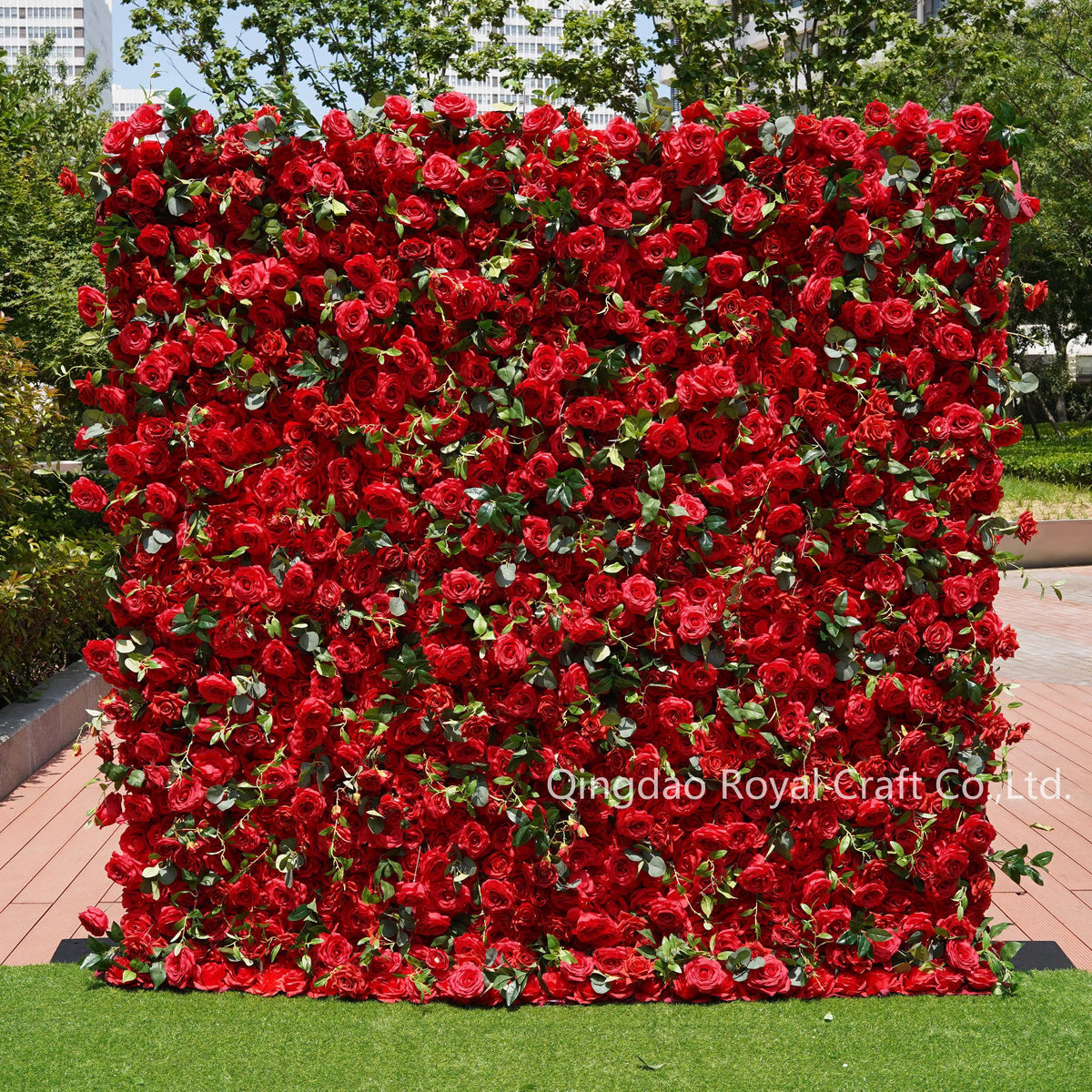 Custom 3d Roll up Fabric Cloth Base Pink Silk Rose Flowerwall Backdrop Panel Decor Artificial Flower Wall for Wedding Decor
