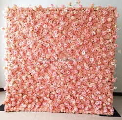 A01 Custom Pink White Floral Wall Panel Backdrop 3D 5D Roll up Zipper Fabric Artificial Silk Rose Flower Wall for Wedding Decor - #20 428