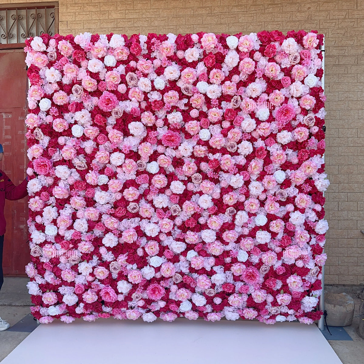 MSFAME Wedding Artificial Flowers Wall Decoration 5D Roll up Backdrop 8X8 Pink Flower Wall