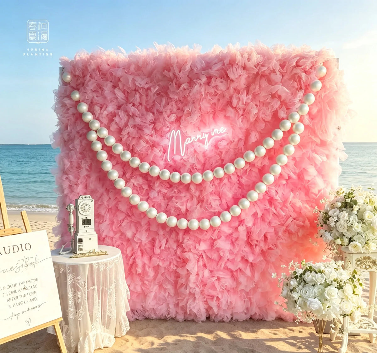 SPRING PLANTING Creative Pearl Wedding Flowers Plant Silk Photo Booth Background Wedding Backdrop Artificial Flower Wall