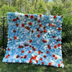 Wedding Road Layout Silk Flower Pink Flower Wall Wedding Background Wall High Quality - Blue + Orange + White - MYQ10 / 120*240cm(47.24*94.49in)