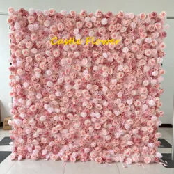 L-R513 Custom High Quality Wholesale 5D Pink Mixed Flowers for Wedding Party Decoration, Best Selling Artificial Flower Wall - 8ft*8ft, 10ft*10ft, Customized / FW518
