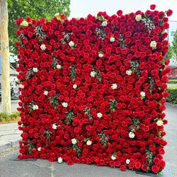 Custom 3d Roll up Fabric Cloth Base Pink Silk Rose Flowerwall Backdrop Panel Decor Artificial Flower Wall for Wedding Decor - #14 green