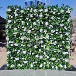 DKB Custom Wedding Decoration Roll up Flower Wall 3D Floral Cloth Flower Wall White Rose Flower Wall Backdrop for Wedding Decor
