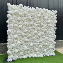 White Baby Breath Rose Artificial Flower Wall Backdrop Roll up 5D Simulation Floral Wall Wedding Banquet Hall Event Photo - 1*1ft / 34