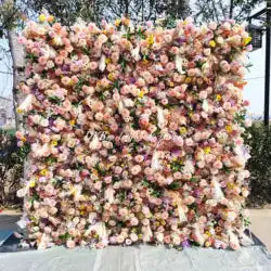 Wholesale Artificial Flower Wall 8ft X 8ft White Roll up Flower Wall Panel Silk Rose Wall Backdrop for Wedding Decoration - customizable / HQ246