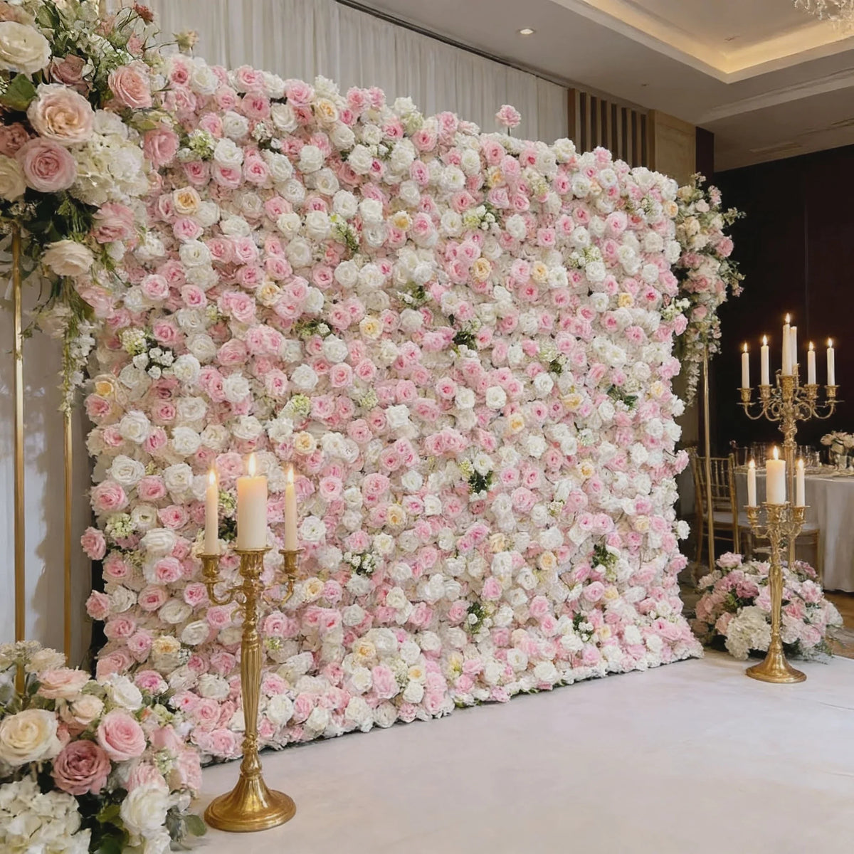 Pink White Rose Gradient Artificial Flower Background Wall Red Gradient Roses Net Red Punch Card Rose Hydrangea Flower Wall