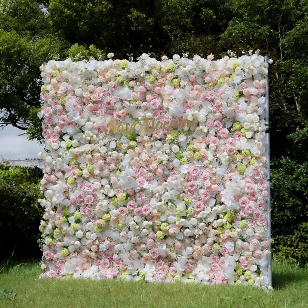 Wholesale Cloth Base Artificial Rose Flower Wall Background Wedding Decoration Sign-in Flower Row for Reception Flower Wall