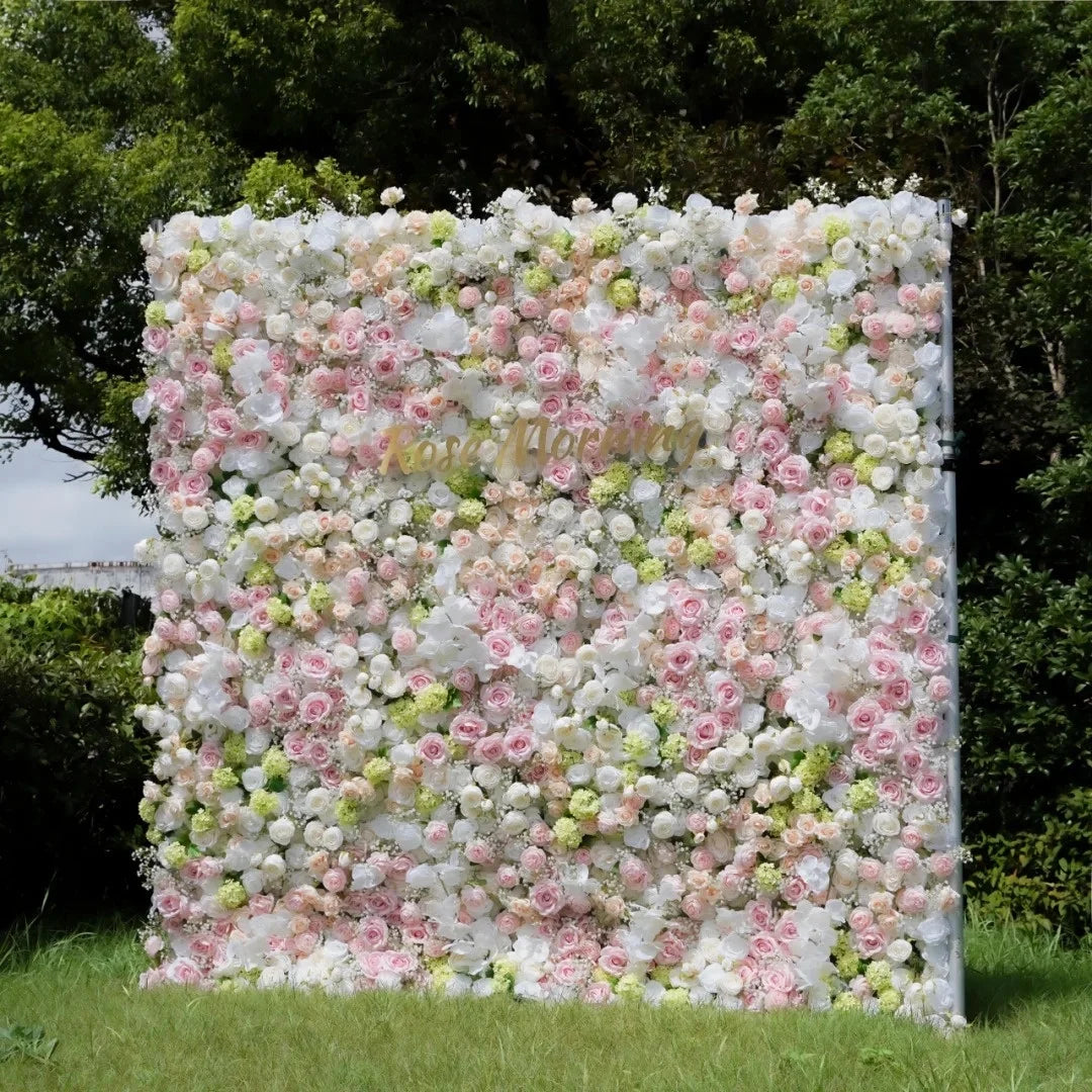 Wholesale Cloth Base Artificial Rose Flower Wall Background Wedding Decoration Sign-in Flower Row for Reception Flower Wall