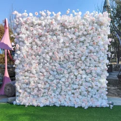 DKB Custom Wedding Decoration Roll up Flower Wall 3D Floral Cloth Flower Wall White Rose Flower Wall Backdrop for Wedding Decor