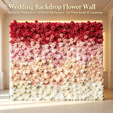 Artificial Red Roses 3D Flower Wall Outdoor Wedding Background Hotel Stage Decoration Artificial Flower Wall