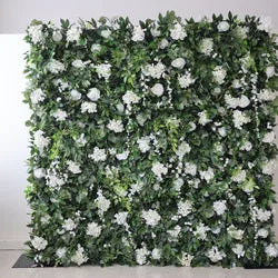 EG-M041 5D 8ft X 8ft Roll up Fabric Flower Wall Artificial Rose White Flower Wall for Wedding Backdrop Decoration - 1 Square Meter / Green 12