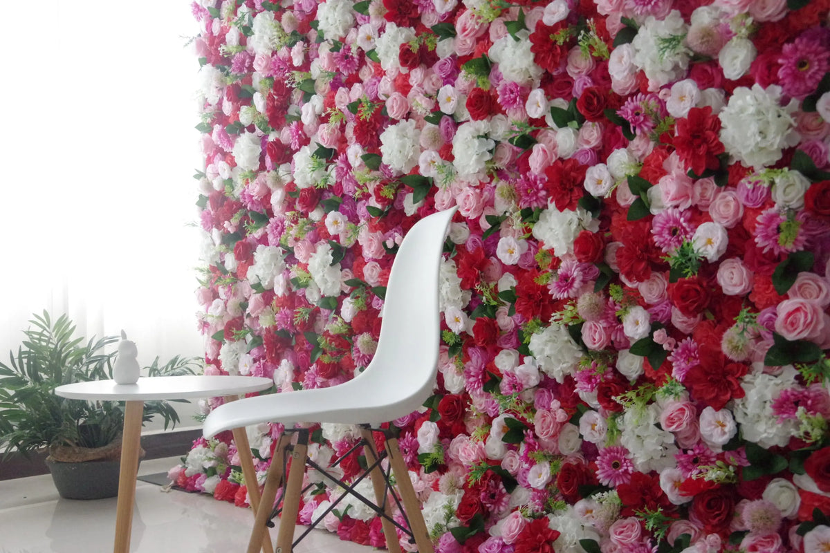 Custom 3D White Plastic Fabric Handmade Artificial Rose Flower Wall Wedding Mother's Day Background Decoration