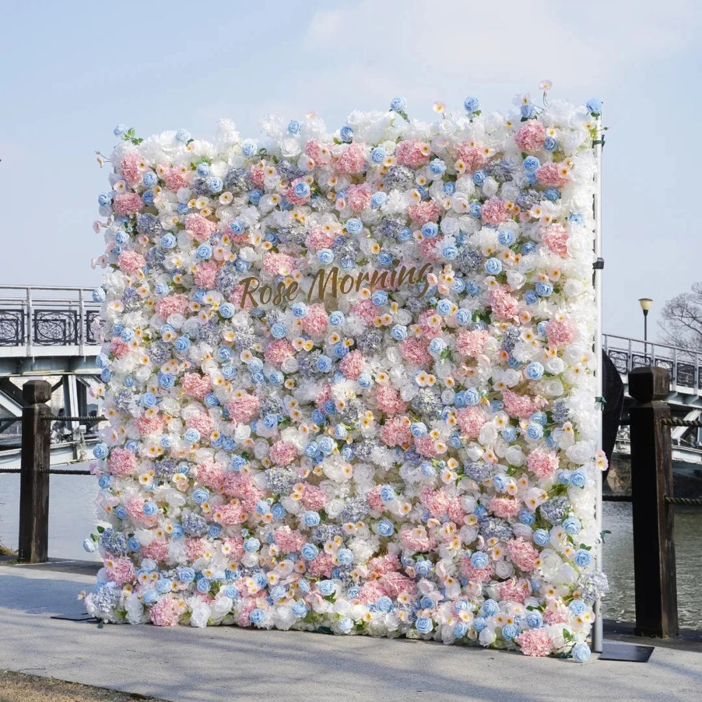Wholesale Cloth Base Artificial Rose Flower Wall Background Wedding Decoration Sign-in Flower Row for Reception Flower Wall