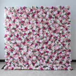 A01 Custom Pink White Floral Wall Panel Backdrop 3D 5D Roll up Zipper Fabric Artificial Silk Rose Flower Wall for Wedding Decor - #14 142