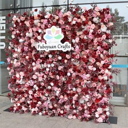 F198 Luxury Restaurant Wall Backdrop Decor Burgundy Flower Mat Artificial 3D 5D Red Faux Silk Rose Flower Wall for Wedding Event - 8ft x 8ft , 4ft x 8ft , 10ft x 8ft , or Custom / 21 flower wall