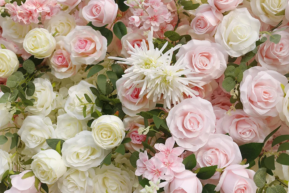 Hot Sale Luxury Custom-made Roll-up Artificial Flower Wall Pink & White Wedding Backdrop