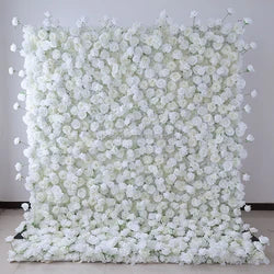 A01 Custom Pink White Floral Wall Panel Backdrop 3D 5D Roll up Zipper Fabric Artificial Silk Rose Flower Wall for Wedding Decor