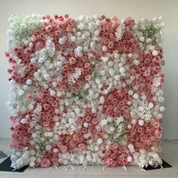 White Baby Breath Rose Artificial Flower Wall Backdrop Roll up 5D Simulation Floral Wall Wedding Banquet Hall Event Photo - 1*1ft / 42